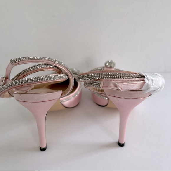 Women’s Diamanté Bow Pionted Toe Santin Dress Sandal Heels Shoes Size 5.5 New - Picture 9 of 12
